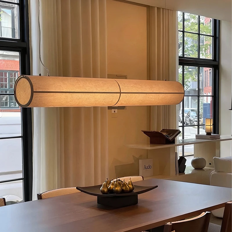

Dining Room Led Pendant Lights Nordic Simple Round Tube Cloth Restaurant Bar Chandelier Wabi Sabi Style Homestay Hanging Lamps