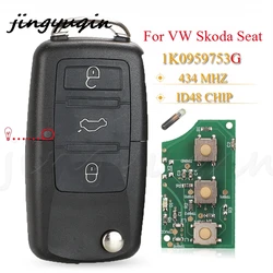 jingyuqin 3 przyciski zdalny kluczyk samochodowy 434 MHz ID48 dla VW PASSAT Polo Skoda Seat Polo/Golf/Beetle 1K 0959753 G