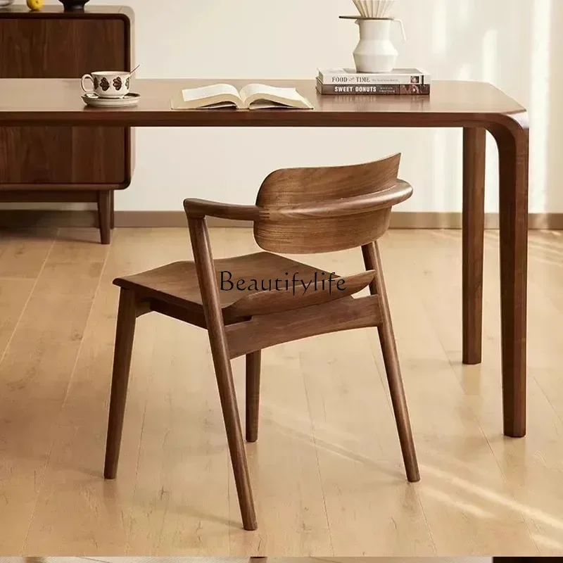 

01 North American Black Walnut Solid Wood Dining Chair Ash Wood Home Living Room Desk Backrest Armchair