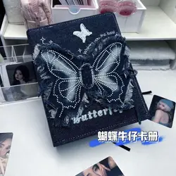 Ins Butterfly Jeans Binder A5 Back Strap Photocard Collect Book 3inch 4Grid Card Holder Tassels Album Kpop Girl Gift