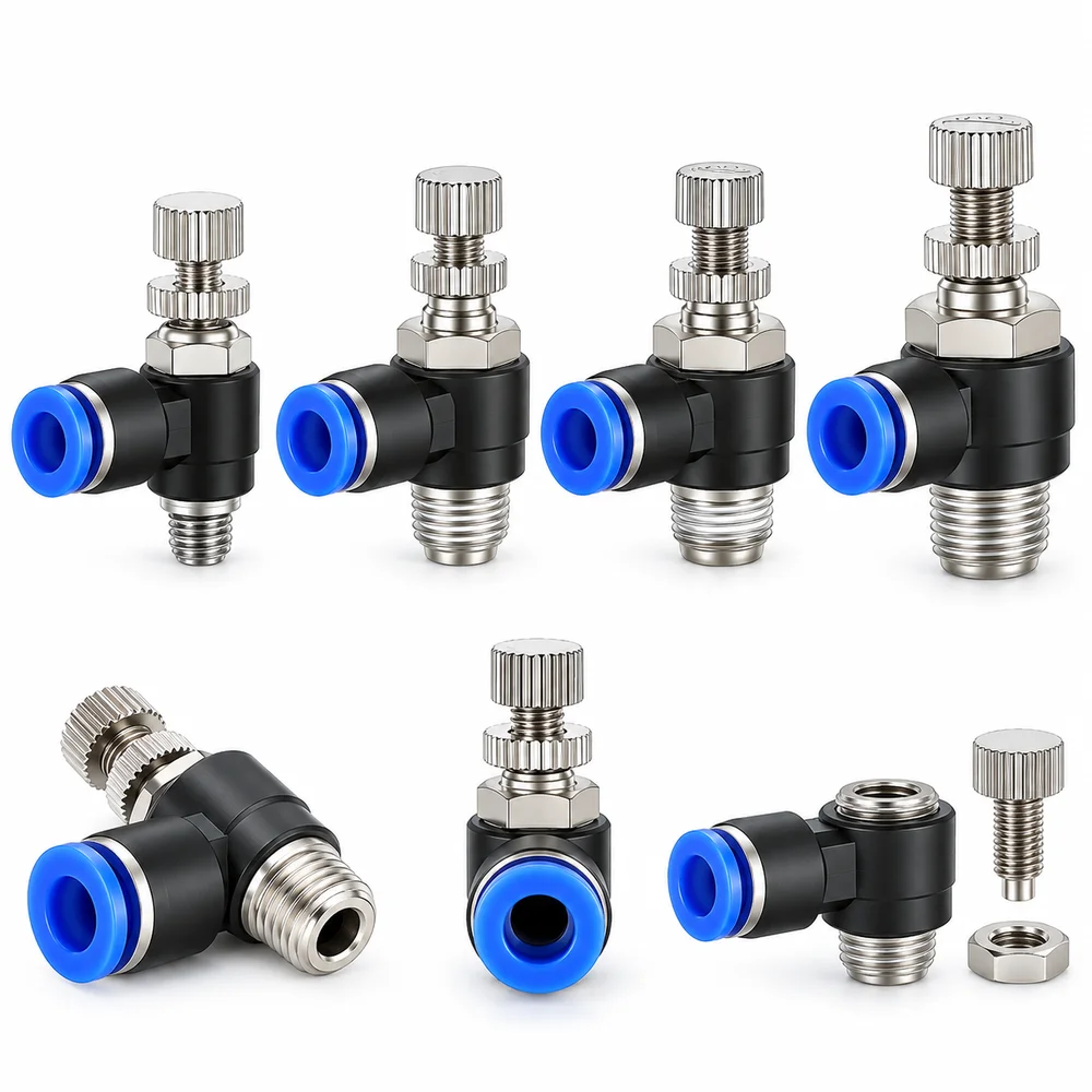 OD 4mm Pneumatic Speed Controller Adjustable Elbow Connector Air Flow Control Valve Quick Push Connect Wear Resistant