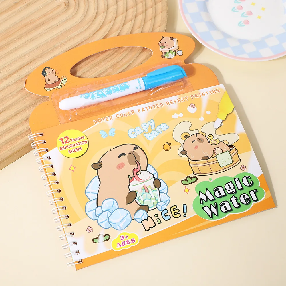كتاب رسم مائي سحري للكابيبارا - لعبة مونتيسوري قابلة لإعادة الاستخدام للأطفال الصغار، رسم بدون فوضى للتعليم المبكر