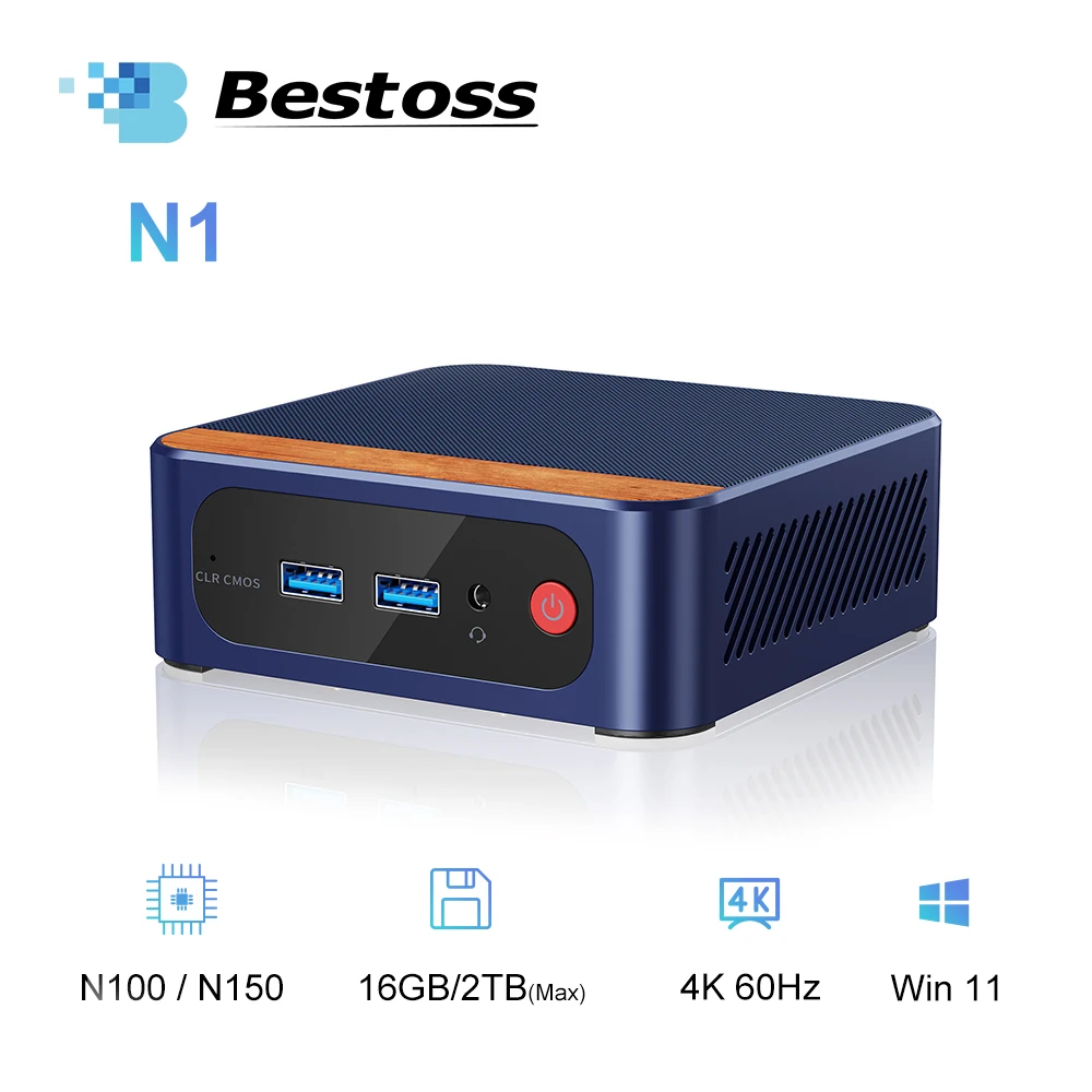 Bestoss N1 ミニPC Intel N100/N150 最大ターボ3.6GHz Windows11 DDR4 3200Mhz 512GB/1TB SSD ミニデスクトップパソコン 4K 60Hz ミニPC