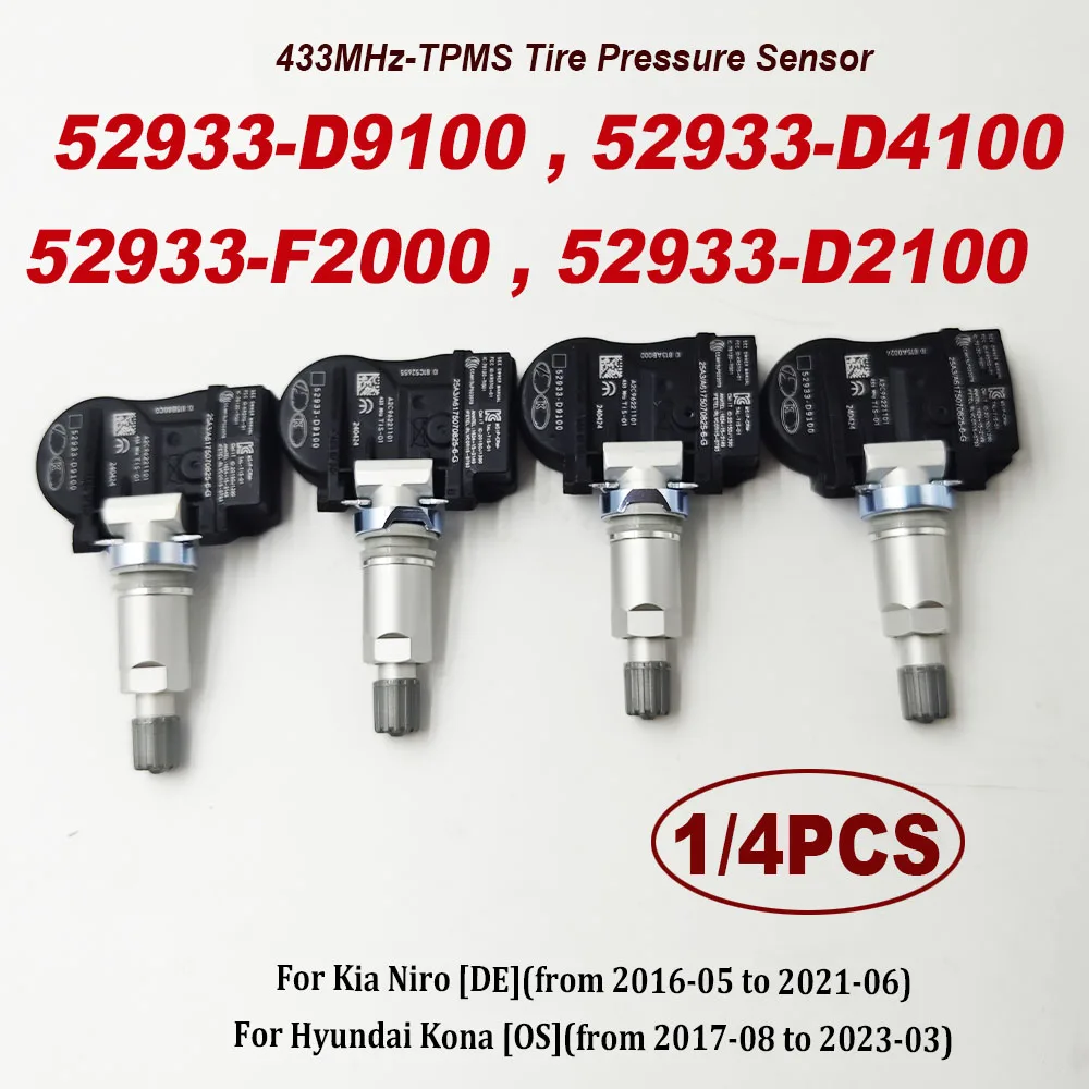 

Новинка 52933-D9100 52933-D4100 1/4 шт. 433 МГц датчик давления в шинах TPMS для K-IA Sportage H-yundai Elantra 52933D9100 52933D4100
