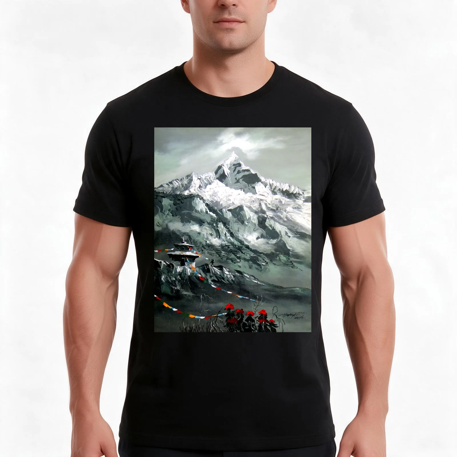 Panoramic View Of Mountain Everest T-Shirt Summer Casual Cotton Tee Oversized Streetwear Tops Vintage Graphic Print