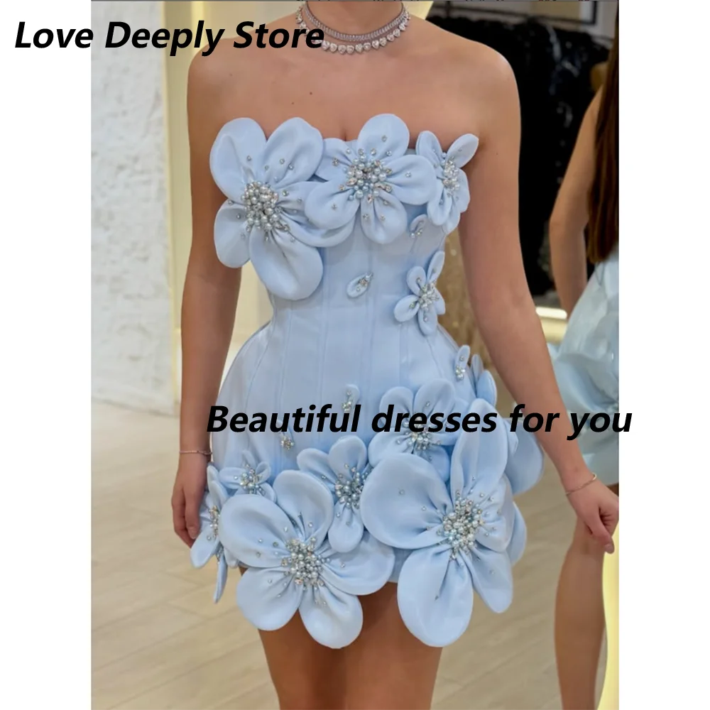 Customized Mini Cocktail Dress Baby Blue Strapless A Line Short Birthday Party Gowns for Women 2026 Sleeveless Cocktail Gown image 2