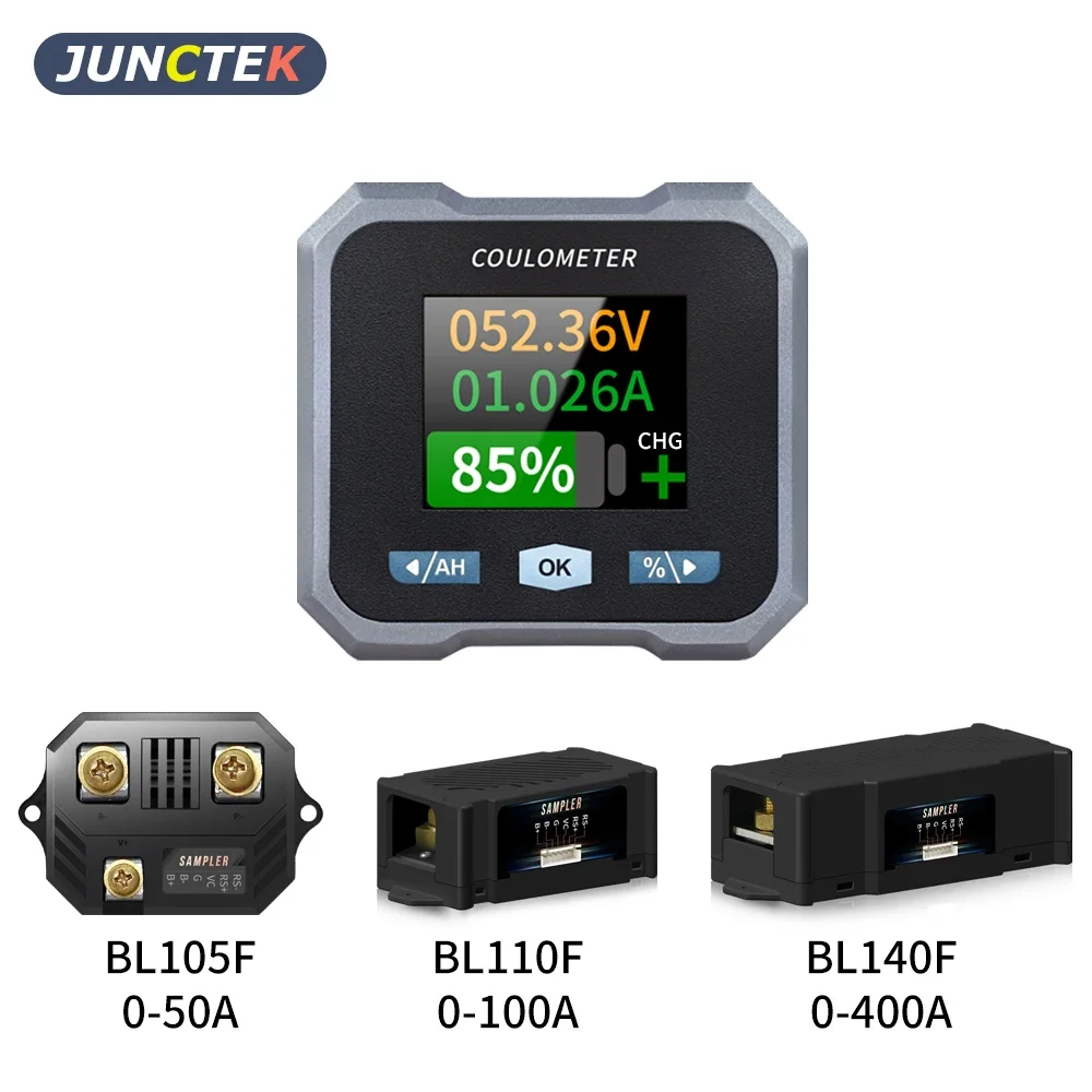 JUNCTEK BL105F/BL110F/BL140F 0-400A Battery Capacity Tester Coulomb Meter Ammeter Voltmeter Bluetooth Battery Indicator Monitor