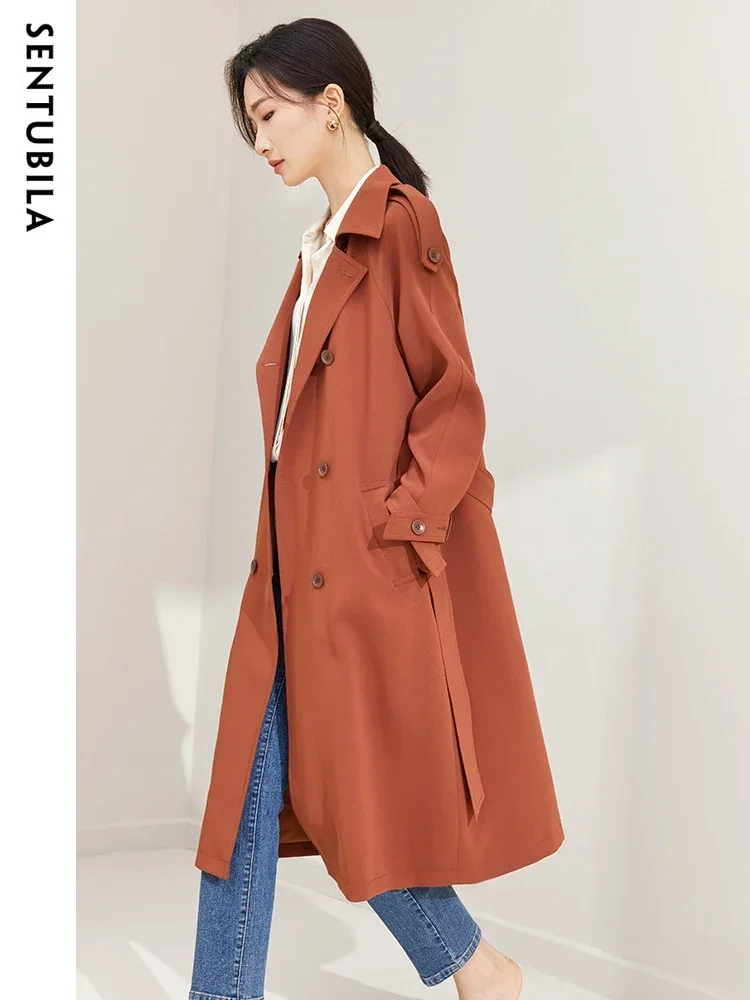 

Длинный плащ-тренч SENTUBILA для женщин, весна-осень 2026, ветровка, двубортный, элегантная женская верхняя одежда, модель 133F50660