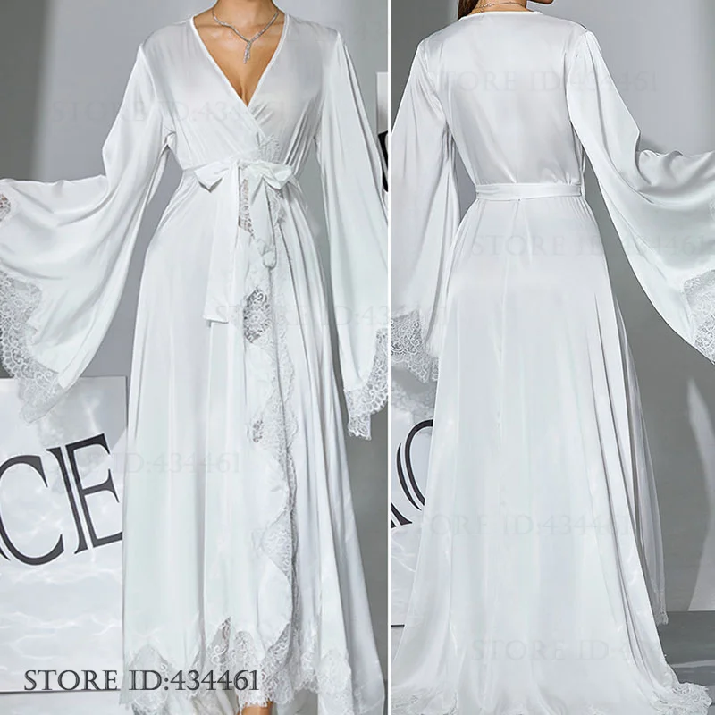 

Элегантный свадебный халат-кимоно из шелкового атласа, длинный, для весны и лета, новая женская ночная сорочка, свободная пижама