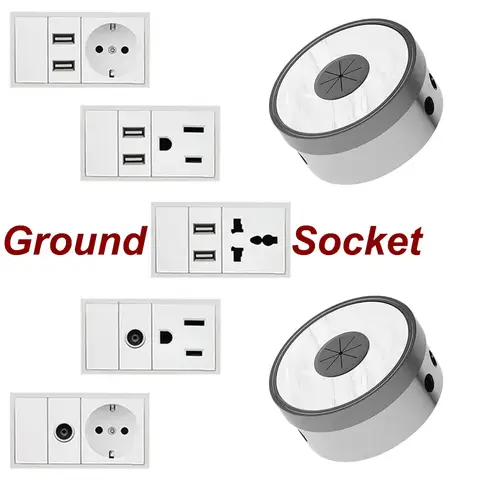 EU/US/범용 스테인레스 스틸 정션 박스 바닥 타일 RJ45 USB TV 잭이 있는 내장형 마운트 전원 소켓