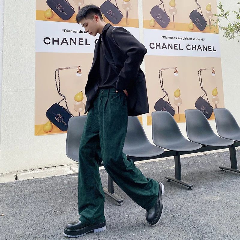 Luzhen cor sólida de alta qualidade veludo calças retas moda masculina coreano bonito elegante temperamento calças casuais jy4064