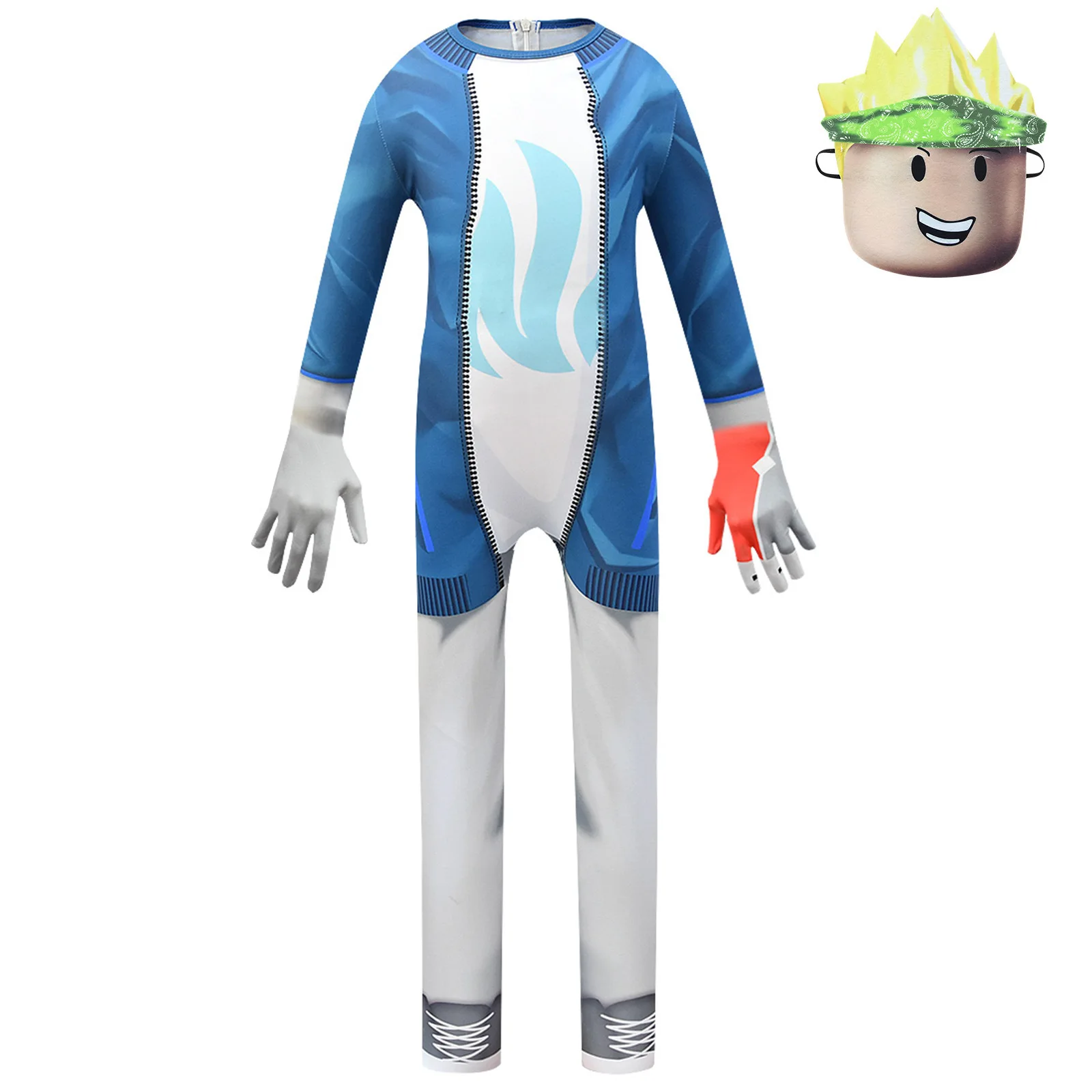 Kids Cartoon Anime Pocket Devs Long Sleeves Jumpsuit with Gloves Mask Set Outfit for Boys Christmas Halloween Cosplay Costume