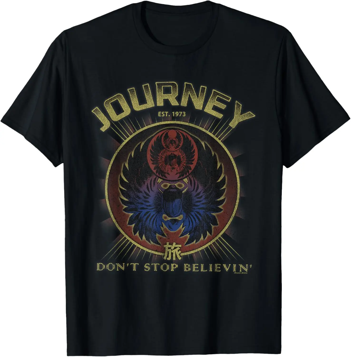 Gold Don't Stop Believin' Scarab Logo Vintage Band T-Shirt 100% Cotton Trendy Y2K Short-Sleeve Tee – Soft, Quick-Drying, &