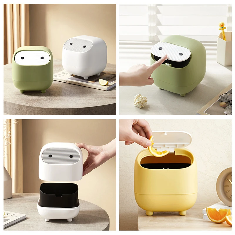 Ninja Desktop Trash Can Mini Multifunctional Double Layer Pressing Trash Can With Lid Household Mini Trash Storage Box