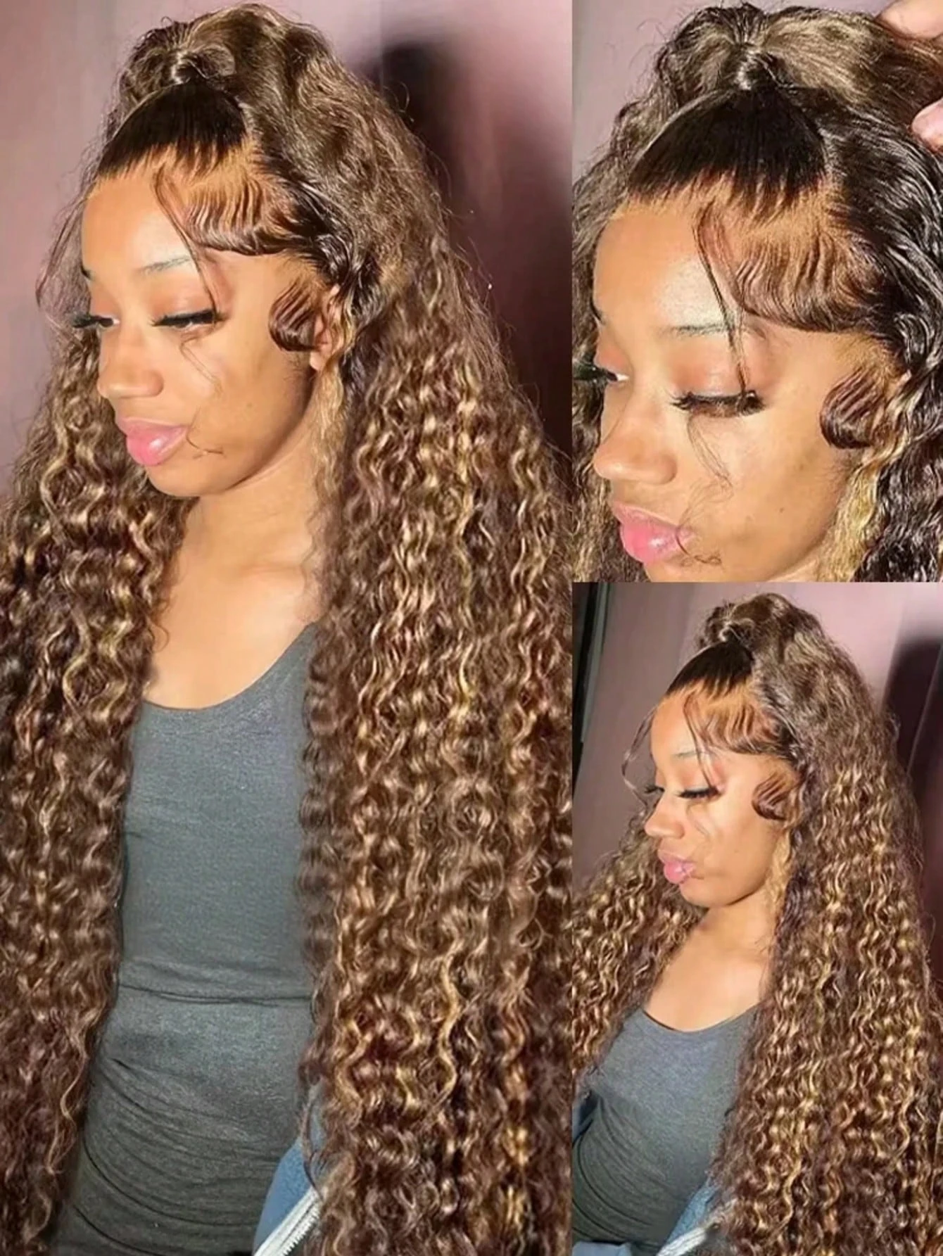 20 22 Inch Ombre Highlight Deep Wave Lace Front Wigs Human Hair 4/27 Colored Plucked 13x4 HD Transparent Lace Frontal Wig 180% Density image 4