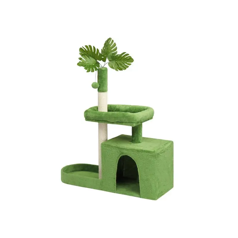 

36in Cat Tree with Leaves, Multi-Level Cat Tower, Scratching Post, Cozy Condo, Padded Beds, Dangling Ball for Kittens and