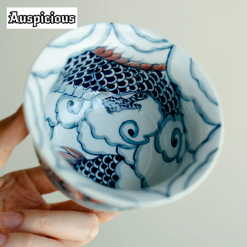 Pure Hand-painted Ink Dragon Tea Tureen Aesthetic Nafu Blue and White Tea Maker Gaiwan Household Teapot Teaware Decoration 200ml