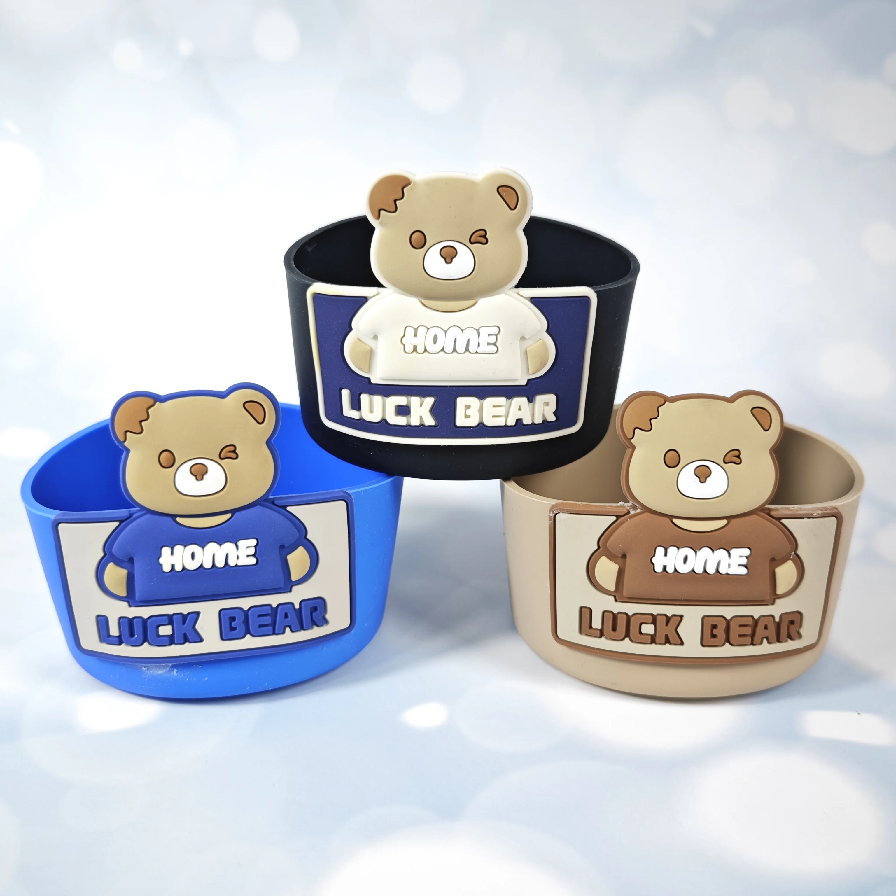 Cute Little Bear Cartoon Silicone Cup Sleeves Soft Rubber Heat-Resistant Insulating Perfect for Drinks And Beverages