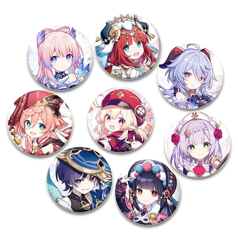 Коллекции фанатов, броши в стиле аниме, Genshin Impact, булавки для рюкзака Hutao Klee Vendi Ganyu, симфонический значок с героями мультфильмов, ювелирные изделия, подарки