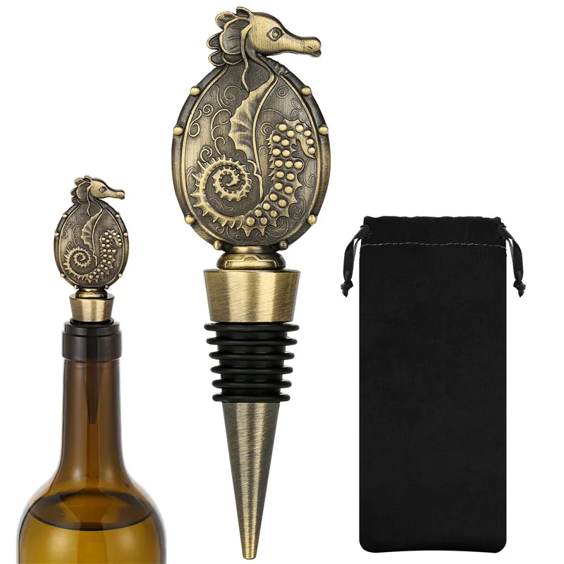 Tapón de vino con forma de caballito de mar único, accesorio de restaurante de Club de cocina, tapones de botella de Metal para fiesta de boda, Ahorrador de champán