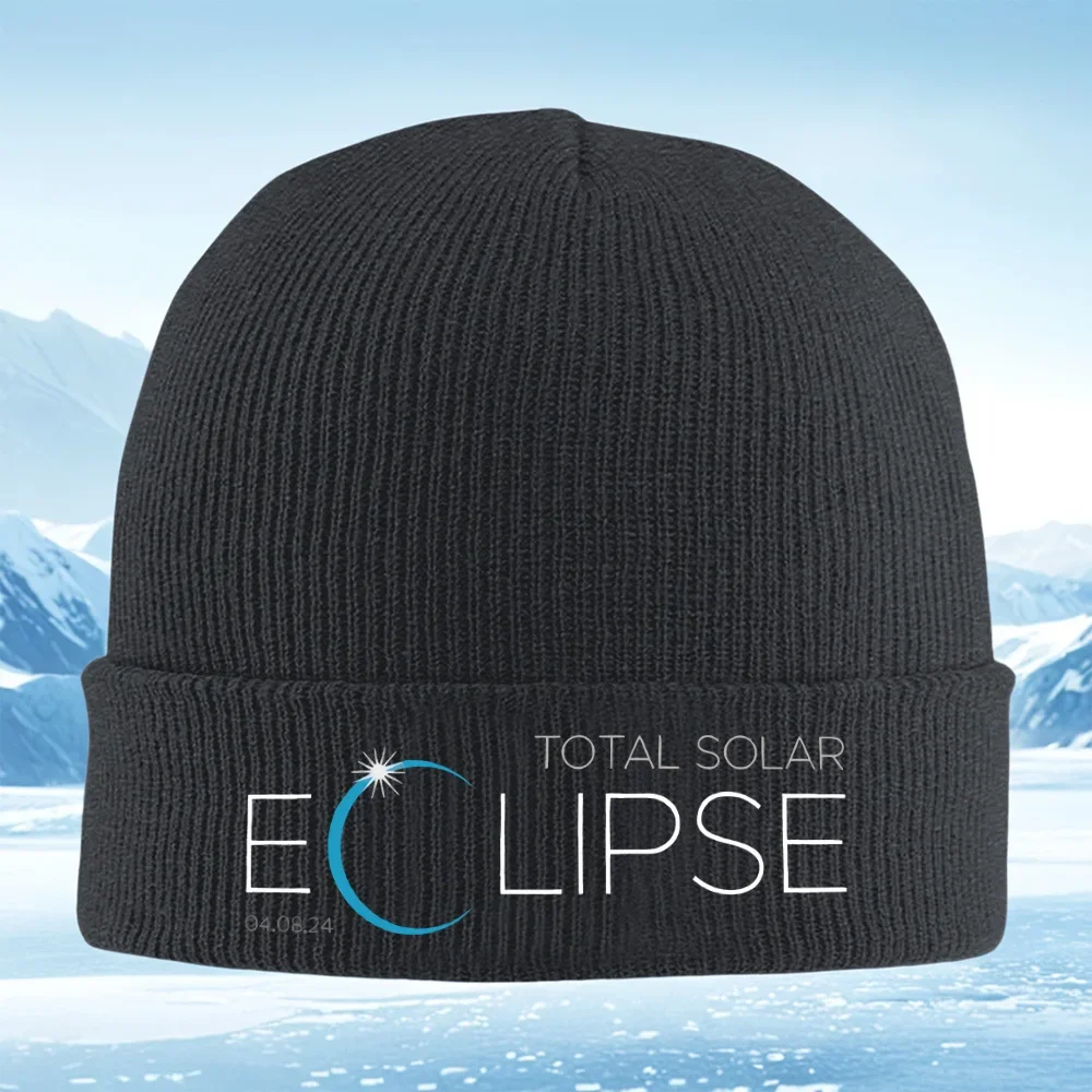 2026 Eclipse sun shining blue arc Men Women Unisex Knitted Hat Beanie Pullover Cap Winter Thermal Warm Christmas Outdoor Cycling