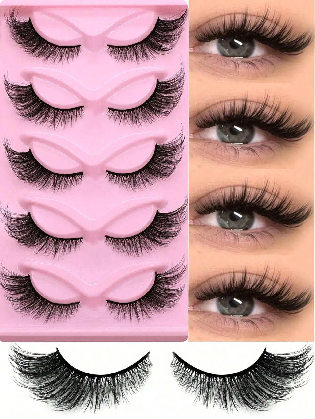 5 Paar Cat-Eye-Wimpern, flauschige, voluminöse, falsche Wimpernverlängerungen, 3D-Natur-Look, wiederverwendbare Wimpern – Detail 1
