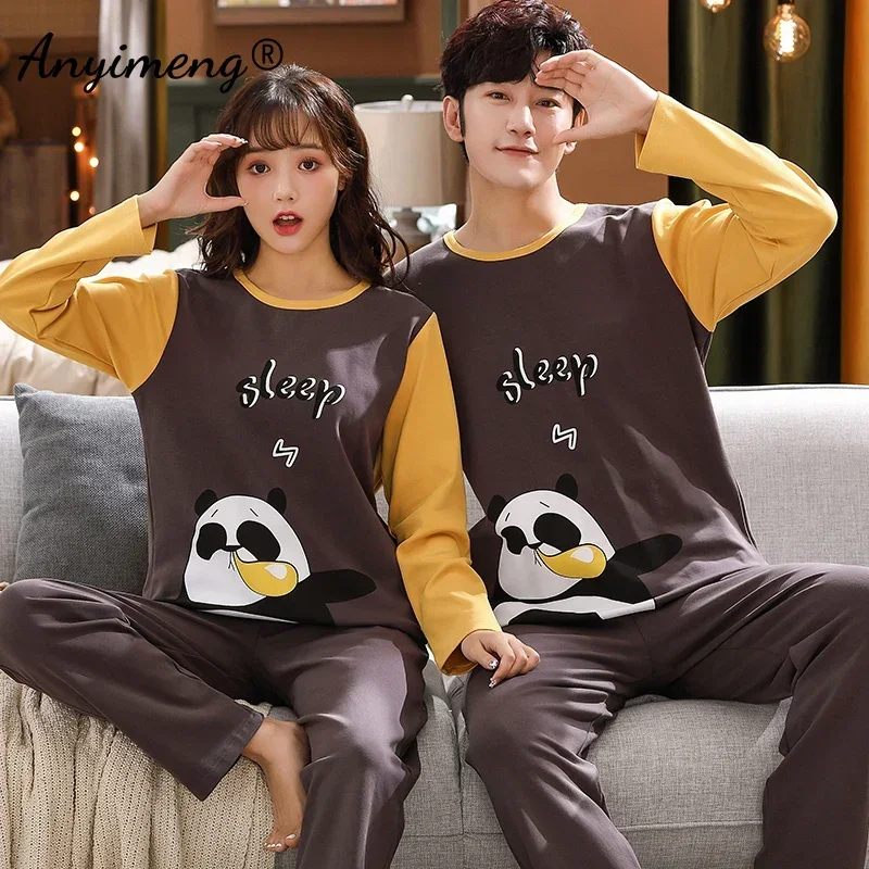 New Pajama Fashion 4XL Pyjamas Long Sleeved Long Pants Kawaii Cartoon Panda Printing Fall Winter Big Size Young Couple\'s Pijamas