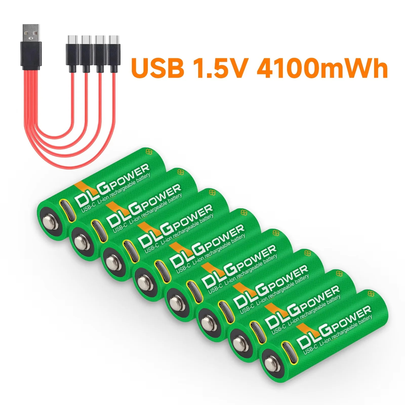DLGpower AA USB Li-ion Rechargeable Batteries 2A 4100mWh 1.5V Lithium-ion 1200 Cycle Type-C Fast Charging with 4-in-1 USB Cable