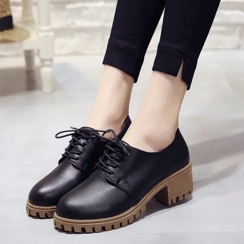 Fashion Women Shoes Leisure with Heels Shoes for Women Push Size Platform Heels Luxury Brown Retro Shoes Women