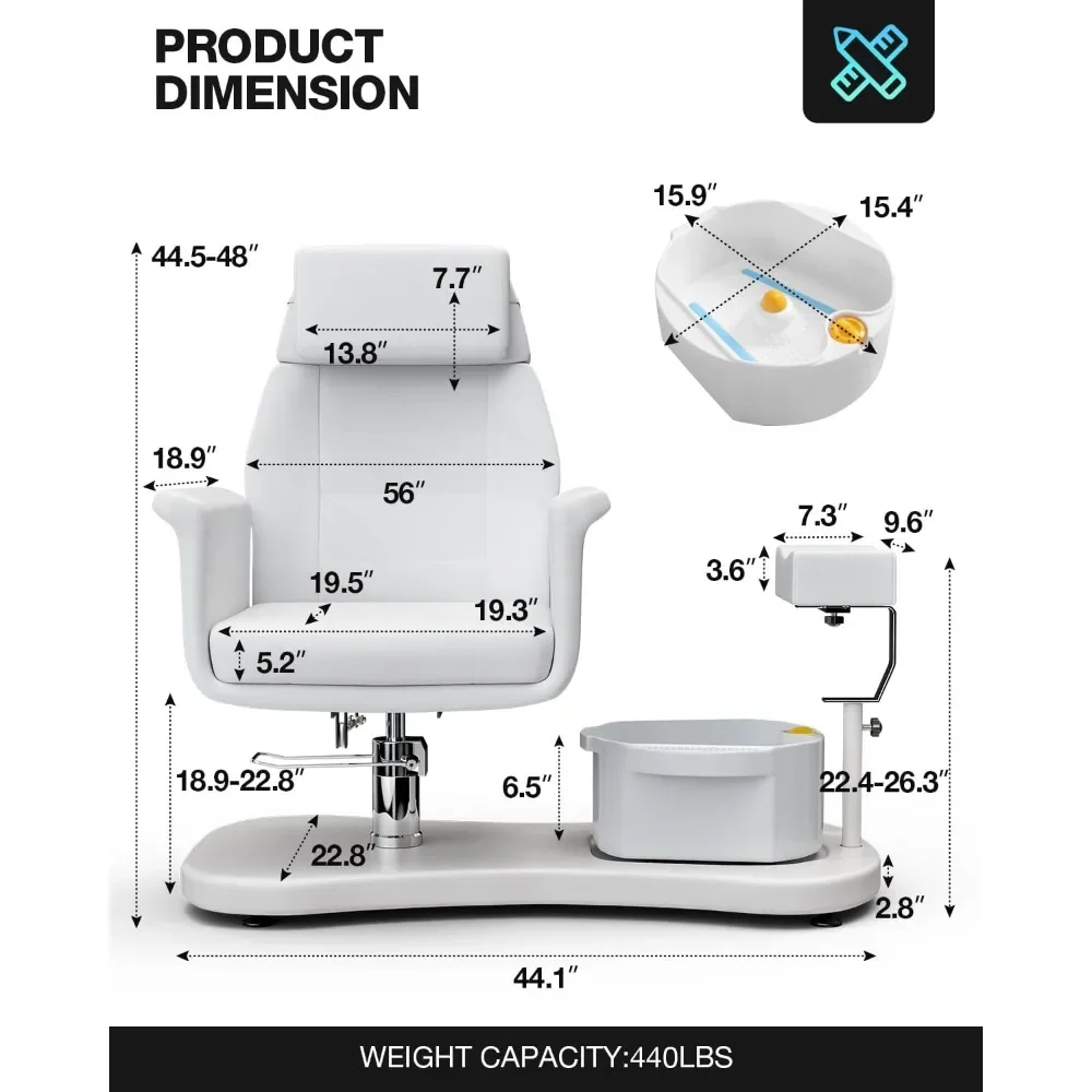 كرسي باديكير بدون سباكة، محطة باديكير محمولة مع حامل باديكير، كرسي سبا احترافي للقدمين ومقعد منخفض