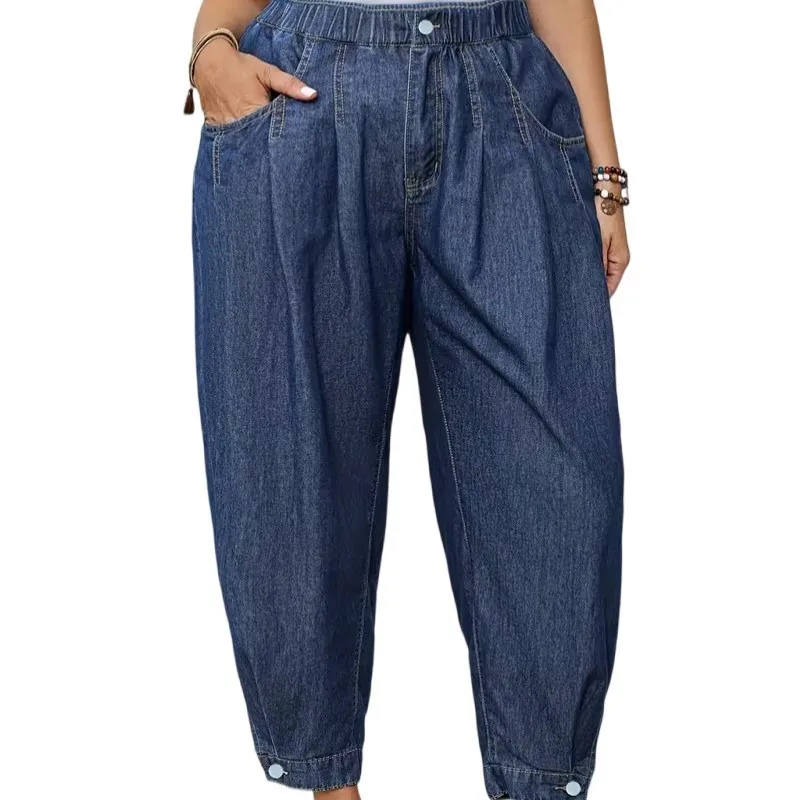 Summer Women Jeans High Waist Cotton Washed Denim Pants Plus Size Denim Jeans Cropped Length Tapered Cuff For Woman Women's