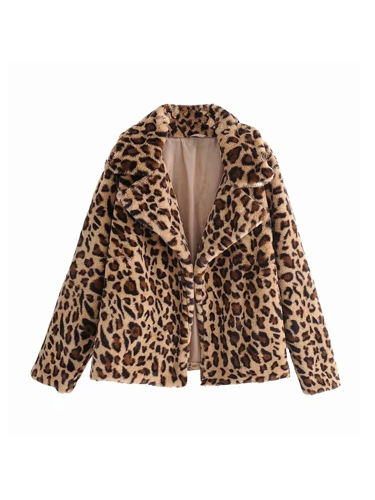 European American Cute Sexy Leopard Print Elegant Commuting Faux Fur Retro Hip Hop Sweet Warm Short Lapel Dating Plush Outerwear