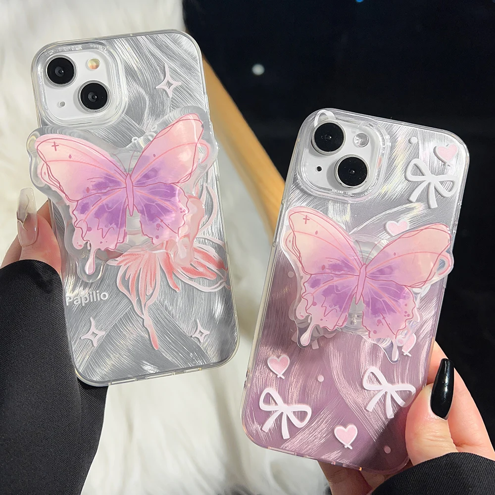 3D Butterfly With Holder Case For iPhone 16 Pro Max Cover iPhone 11 15 14 12 13 Pro Max 15 16 Plus iPhone11 16Pro 16 Cover Funda