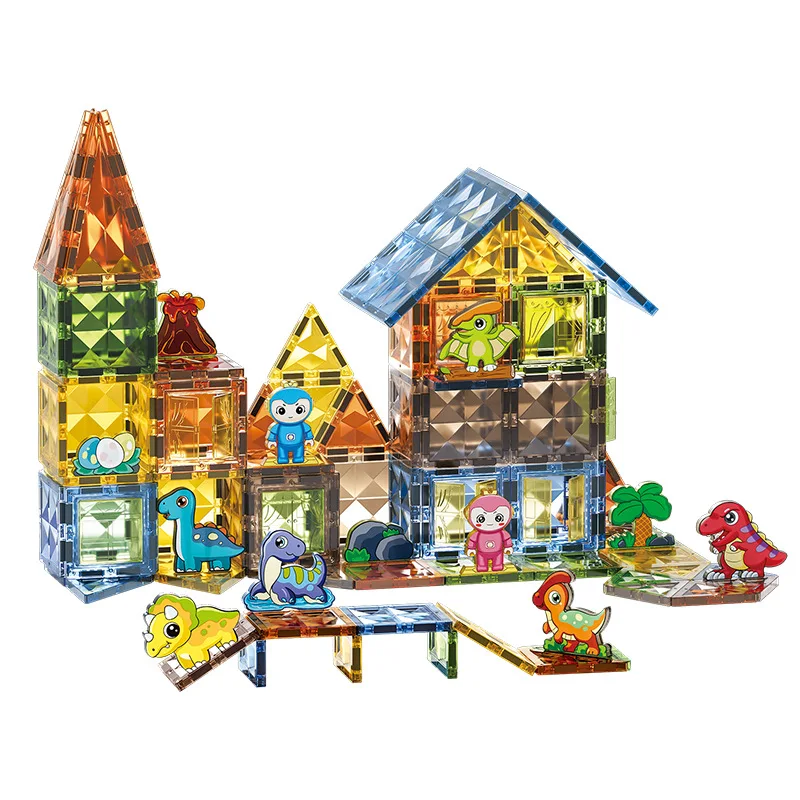 بلاط مغناطيسي مقطوع بالألماس مع خط أنابيب وتصاميم من الزجاج الملون، ألعاب بناء تعليمية جذعية للأطفال من سن 3 إلى 8 سنوات هدية