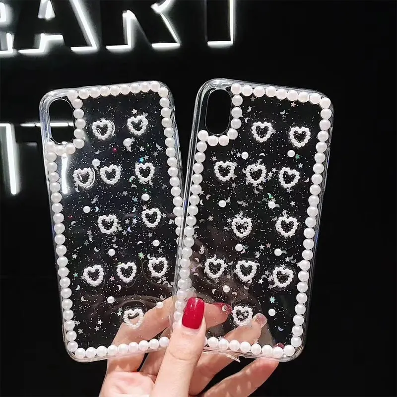 Epoxy Handa Glitter Love Heart Rhinestone Phone Case For iPhone12 13 14 15pro 13promax X XS XR Max 7 8 Plus