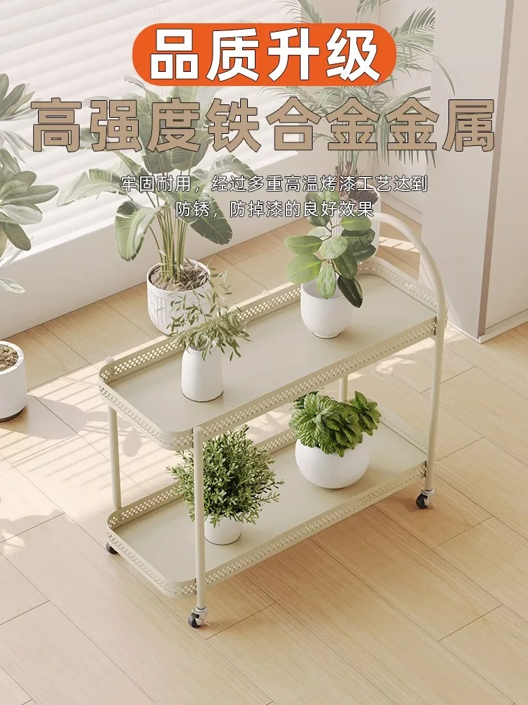 Movable flower stand indoor floor balcony living room wrought iron multi-layer flower pot stand Internet celebrity succulent