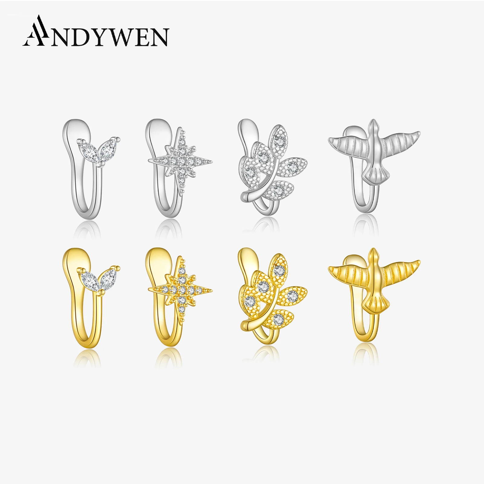 ANDYWEN 925 Sterling Silver Single Ear Cuffs No Piercing Earcuff Clips Women Pendiente  2023 Women Wedding Fine Jewelry