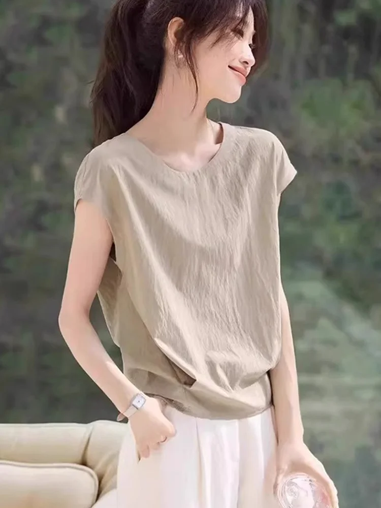 

Casual round Ne Color Vest Svel Layering Hoodie Women's irt Commute Design Summer Faionable Inner Wear