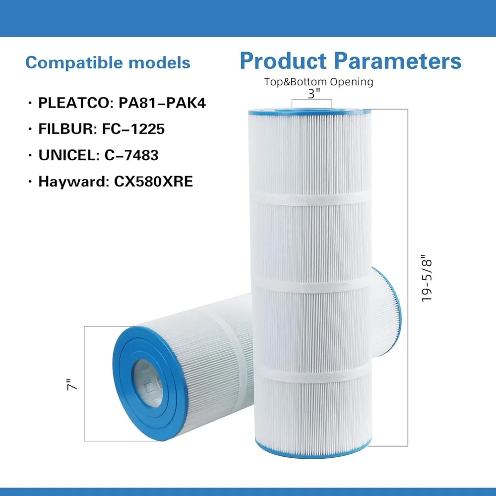 Pool Filter Cartridge Replaces Hayward SwimClaer , Compatible with Hayward CX580XRE, Pleatco PA81-PAK4, Filbur FC-1225 FC-6425