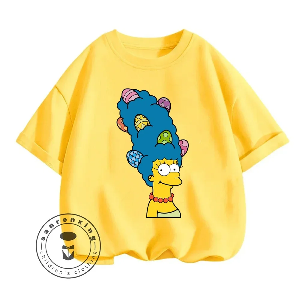 Cute Casual The Simpsons T-Shirts Featuring Beloved Cartoon Characters Ideal Children's Tops for Leisure Days and Outdoor Fun