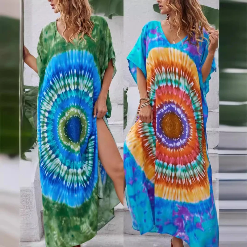 Fashion Women Printed Beach Sun Skirt Bohemian Seaside Holiday Dress Quick-Drying Positioning Cover-Up Vacation Sun Protection