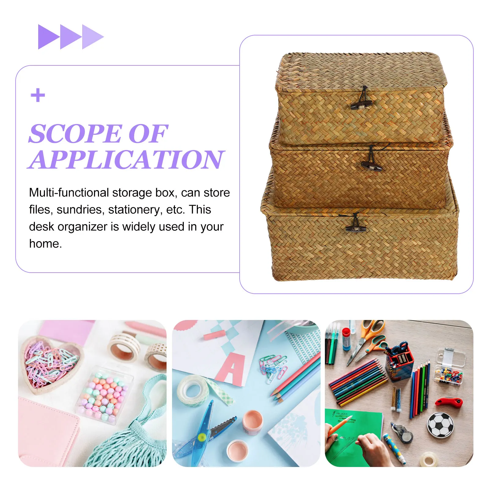 

3pcs Seaweed Storage Desktop Storage Basket Basket Desktop Box Natural Straw Handwoven Organizer Country Style