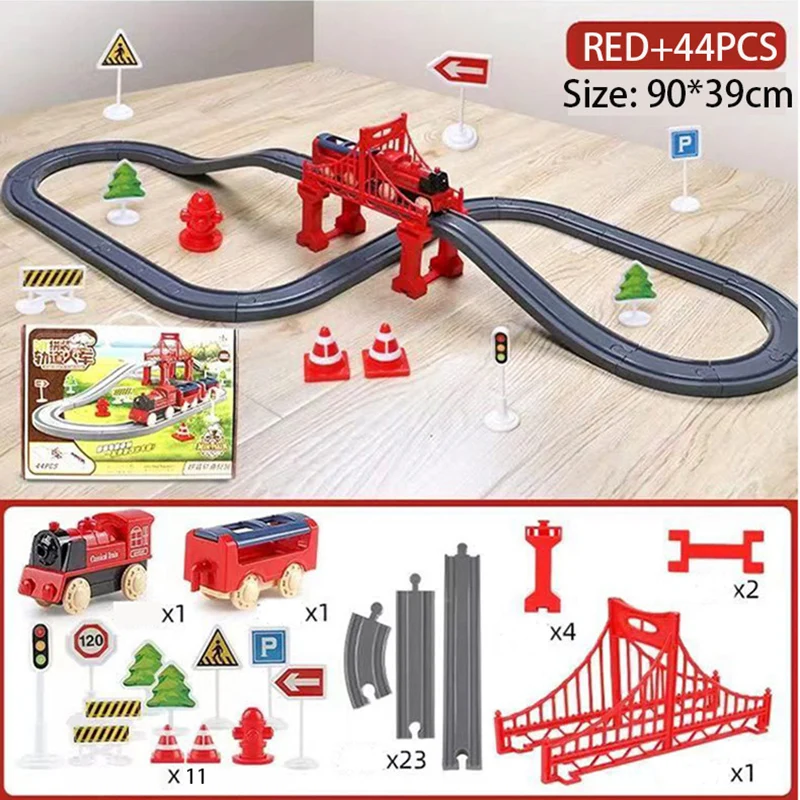 44 unids/set de juegos de vía de tren eléctrico, juguetes de coche de tren de montaje, modelo de simulación educativa para niño, regalo de cumpleaños y Navidad