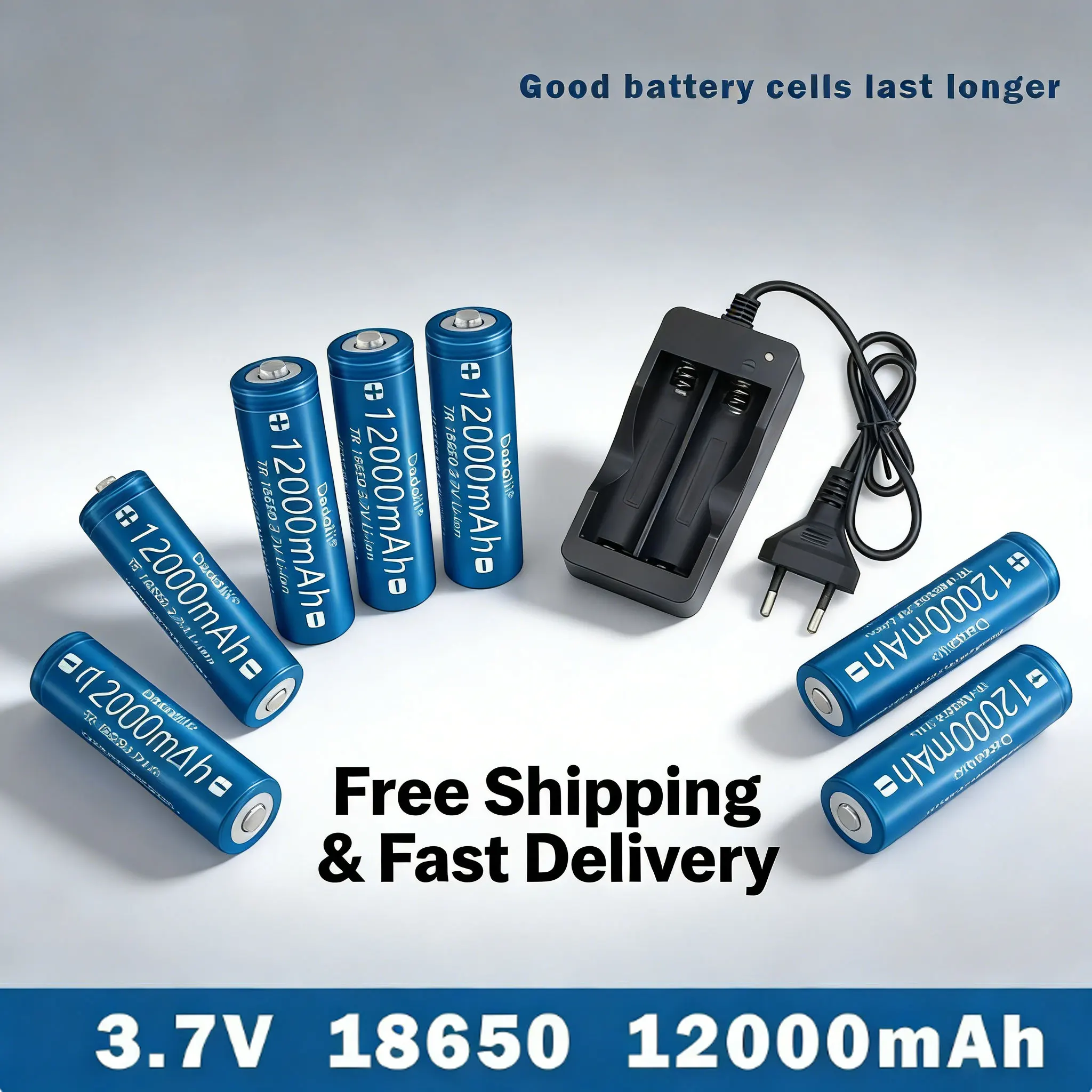 

18650 Battery 12000mAh 3.7V Rechargeable Li-ion Battery With Charger For Flashlights Toys EU US Plug Air Transport Available
