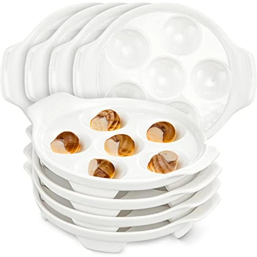 8 Pieces Ceramic Escargot Plates Bulk White Escargot Baking Dish with 6 Holes Footed Porcelain Snail Plate Oven Safe Ceramics f