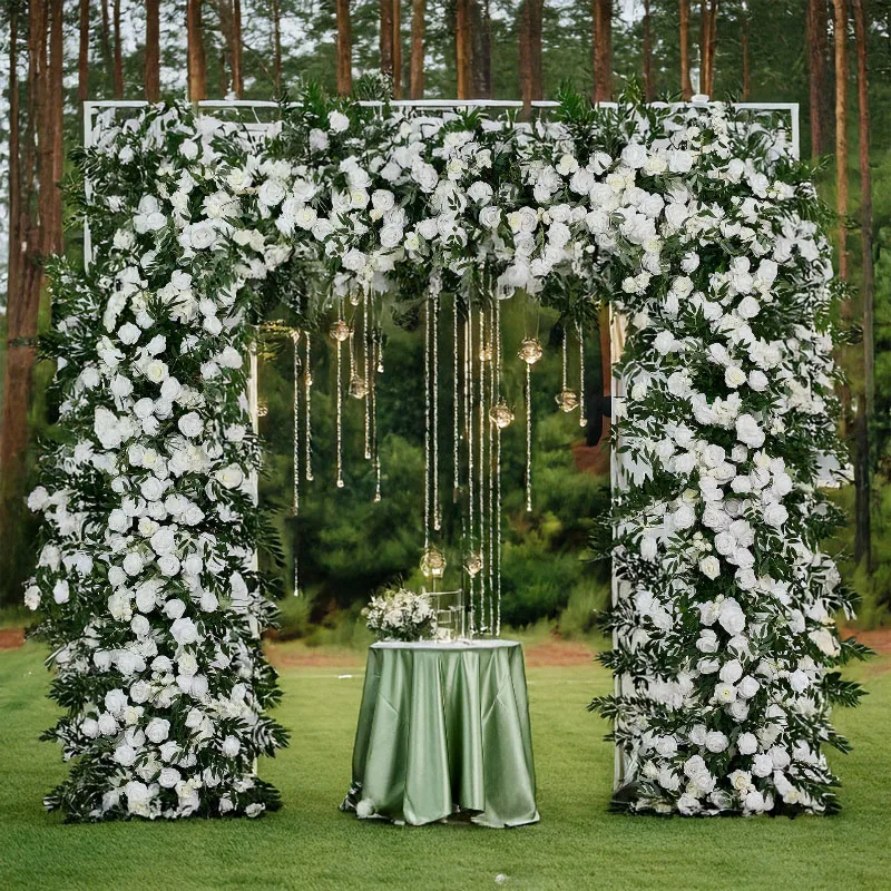 

2,4 м искусственные зеленые растения розы квадратные арки цветочные композиции свадебная вечеринка фоны сценические украшения шелковые цветы