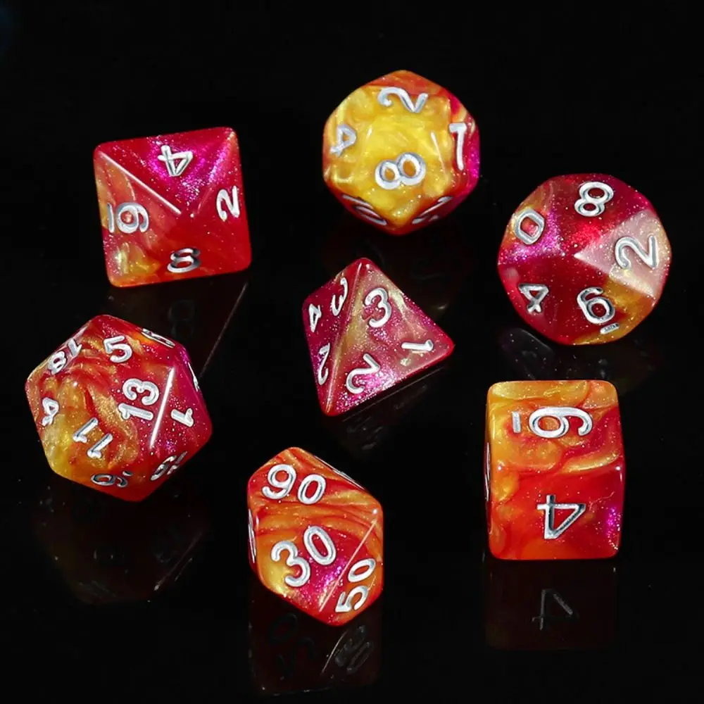 

7 шт./компл. для астрологии, двухцветные перламутровые игральные кости, цифровые перламутровые акриловые кости, прочные блестящие разноцветные игральные кости, настольная игра