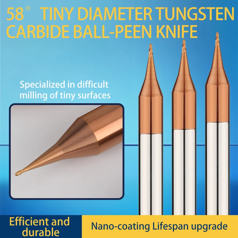 

58 Degree Tiny Diameter Ball Cutter Long Neck Avoid Hollow Tungsten Carbide Hard Coated Four Edge Milling Cutter