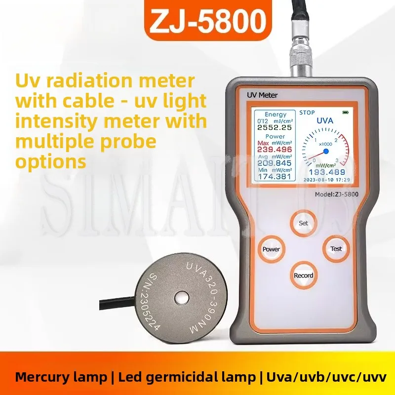 ZJ-5800 UV Irradiance Meter, Radiometer, Power Meter, UV Energy Meter, Intensity Tester for LED UVC