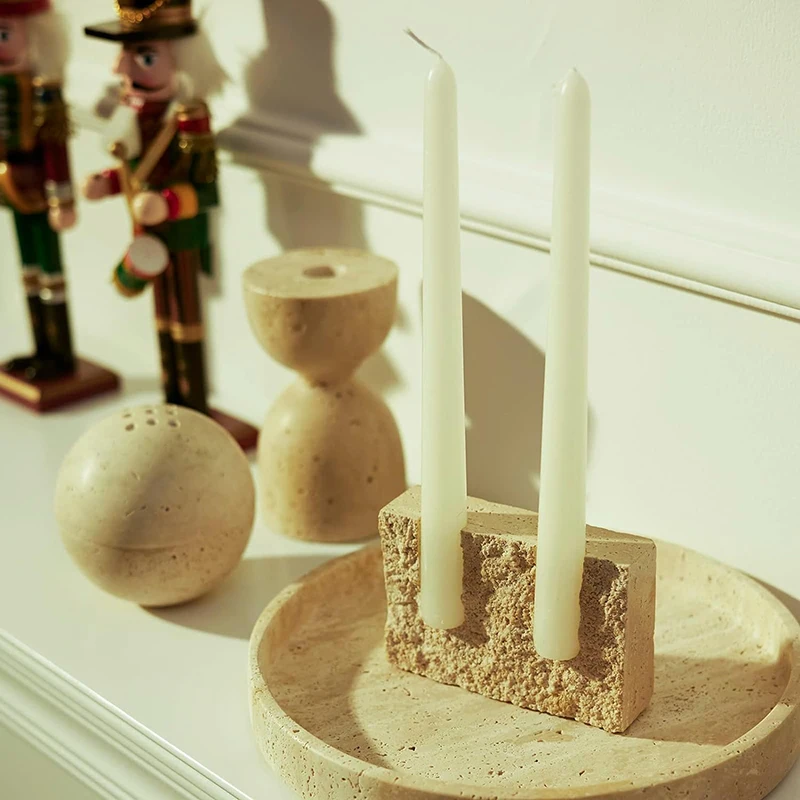 Minimalism Marble Candlesticks Candle Holder Vintage Travertine Incense Burner Luxury Natural Stone Match Holder Home Decoration